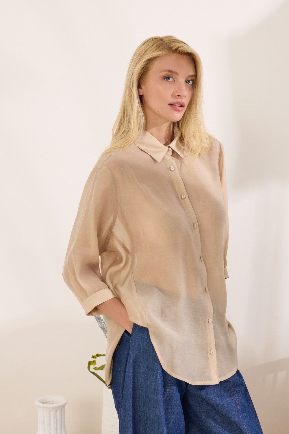 Πουκάμισο oversized με τρουακάρ μανίκια Namaste