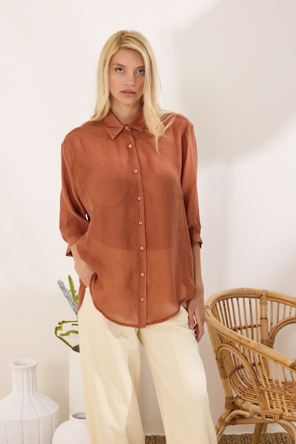 Πουκάμισο oversized με τρουακάρ μανίκια Namaste