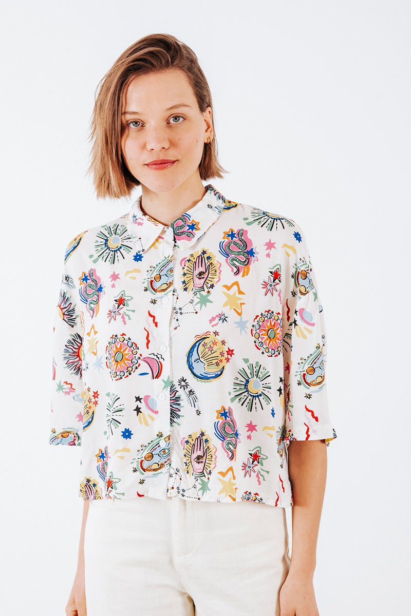 Εμπριμέ πουκάμισο cropped Badila