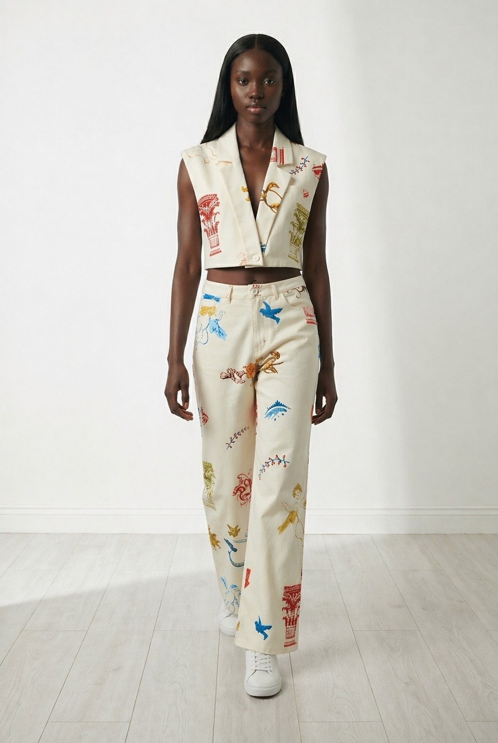 Εμπριμέ σετ με παντελόνι και γιλέκο New Age