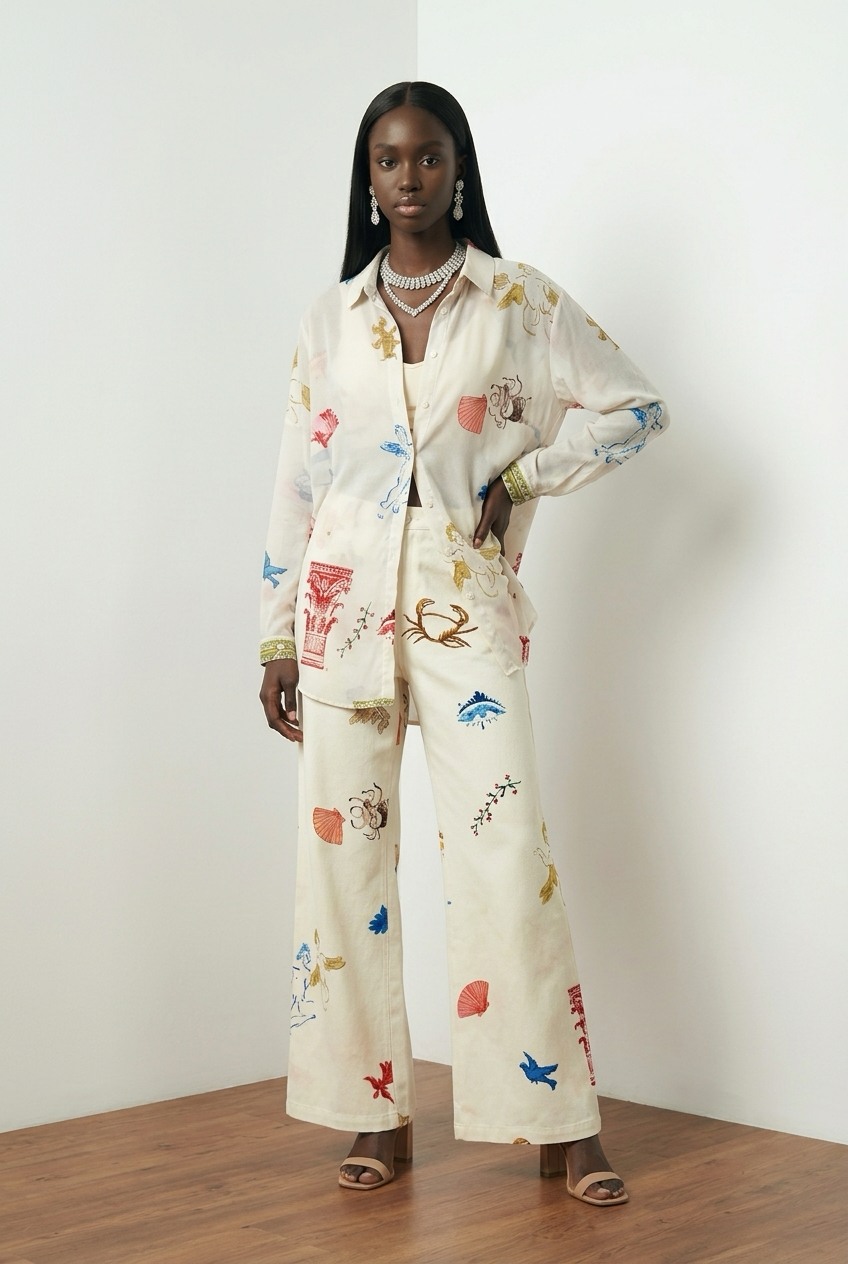 Εμπριμέ σετ με παντελόνι και πουκάμισο New Age