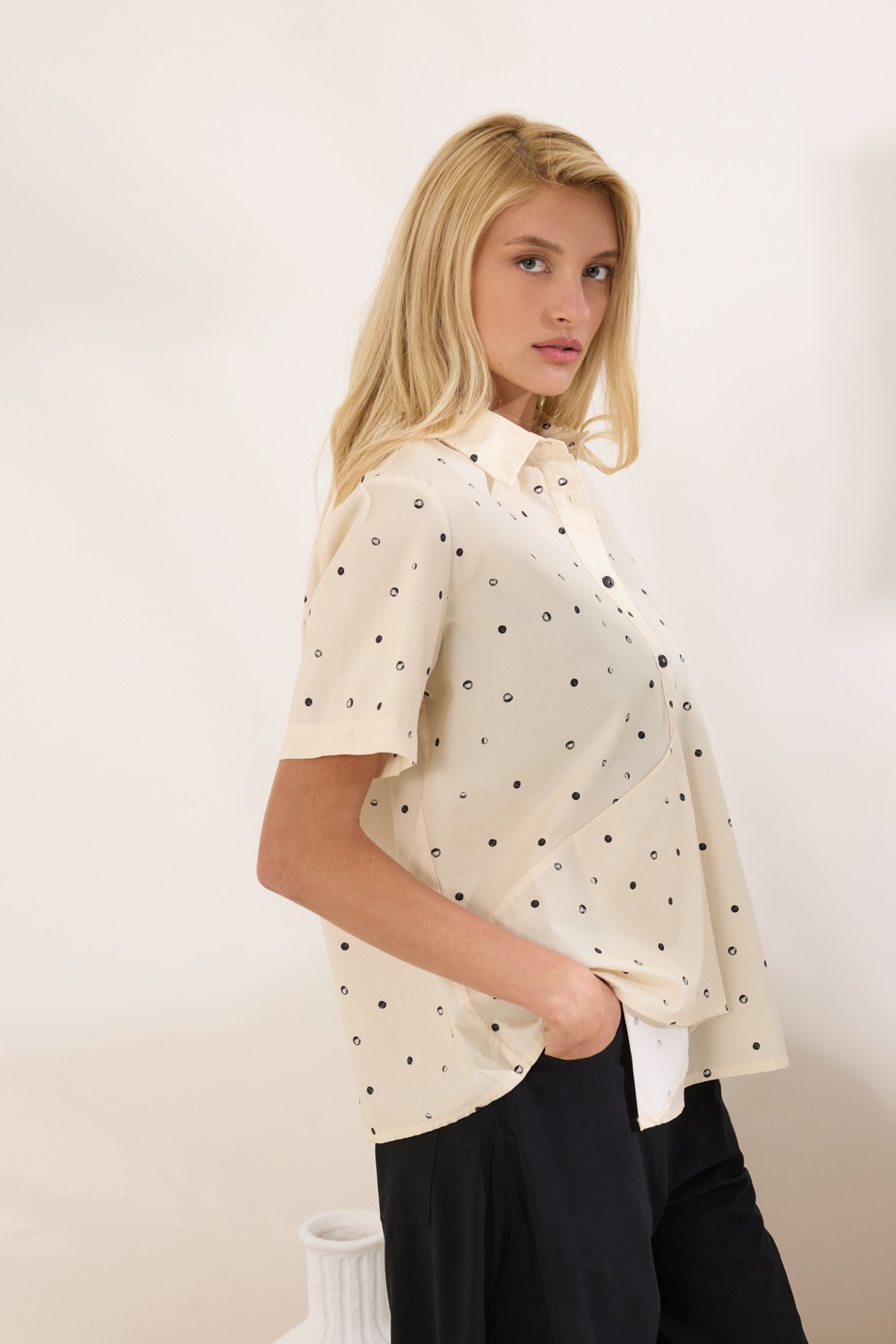 Πουκάμισο ποπλίνα πουά Namaste