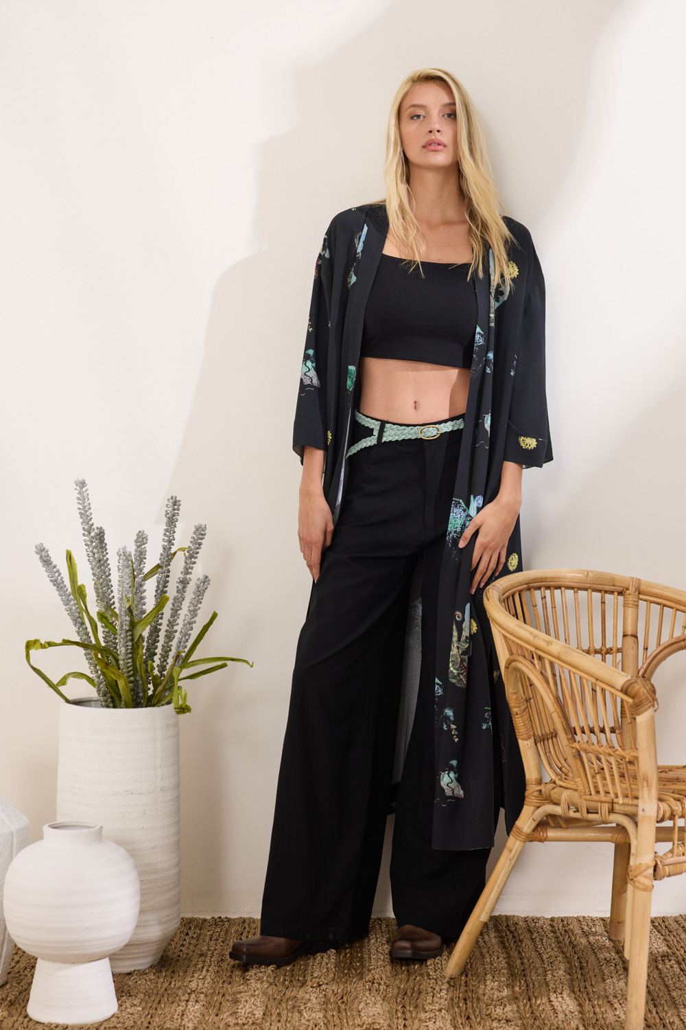 Εμπριμέ κιμονό με τρουακάρ μανίκια Namaste