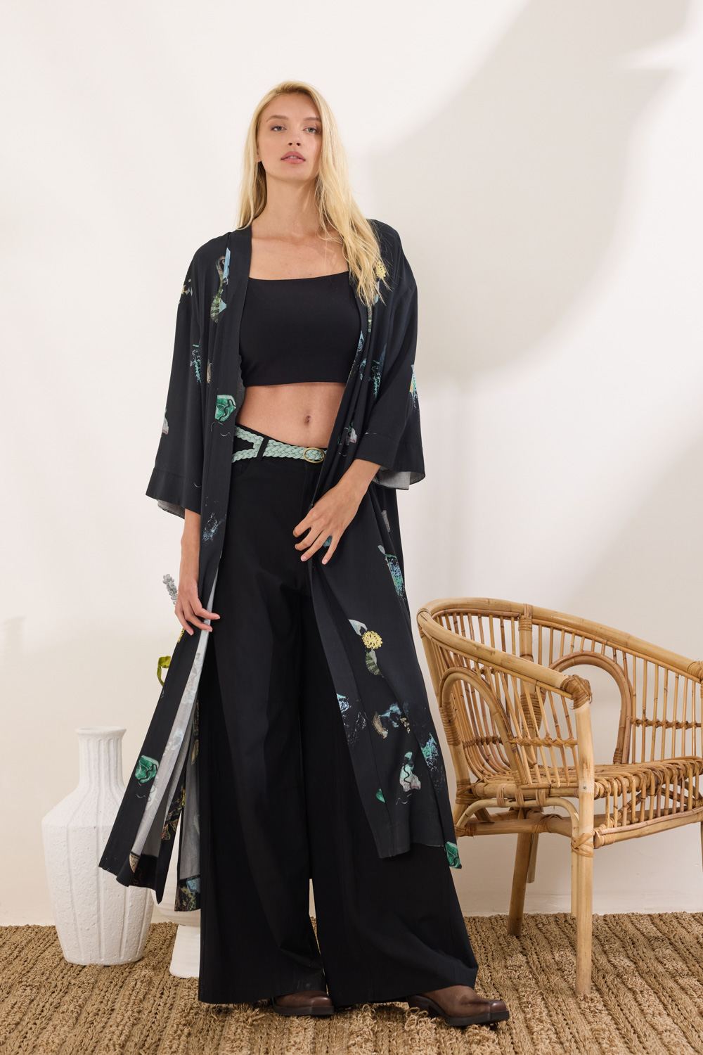 Εμπριμέ κιμονό με τρουακάρ μανίκια Namaste