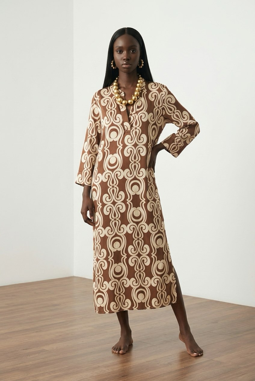 Σατέν φόρεμα-καφτάνι New Age