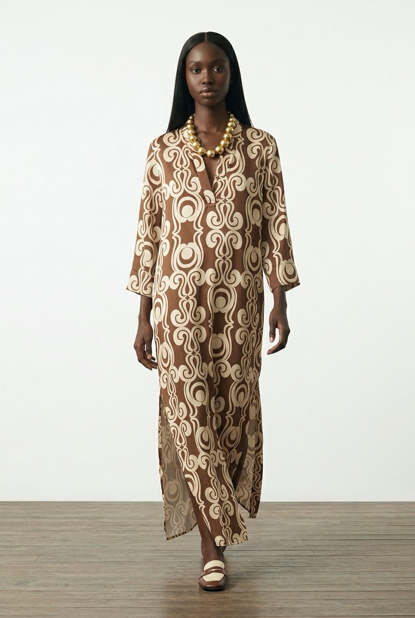 Σατέν φόρεμα-καφτάνι New Age