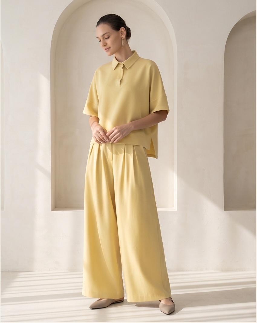 Σετ με φαρδιά παντελόνα και μπλούζα ασύμμετρη New Age