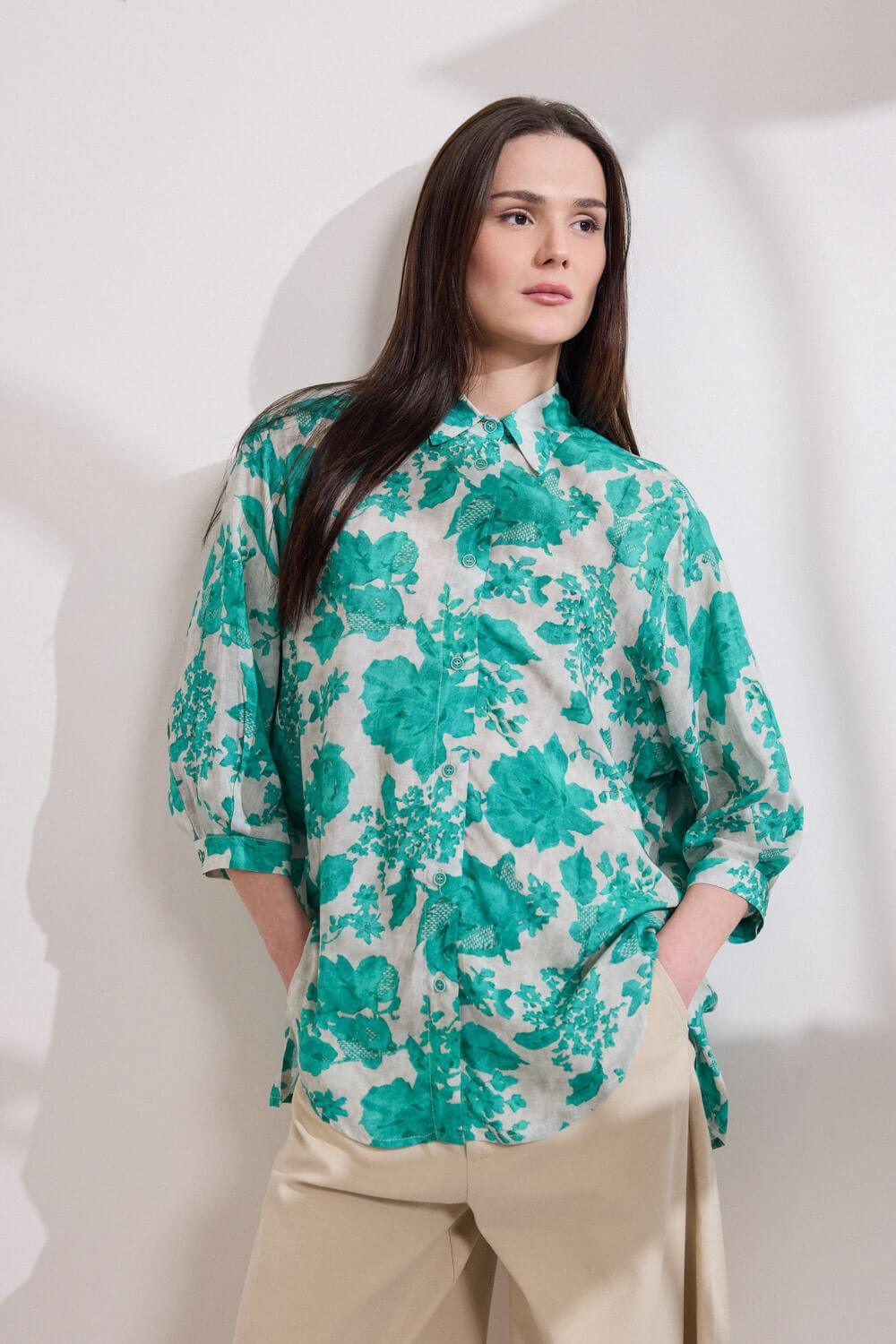 Εμπριμέ πουκάμισο oversized Namaste