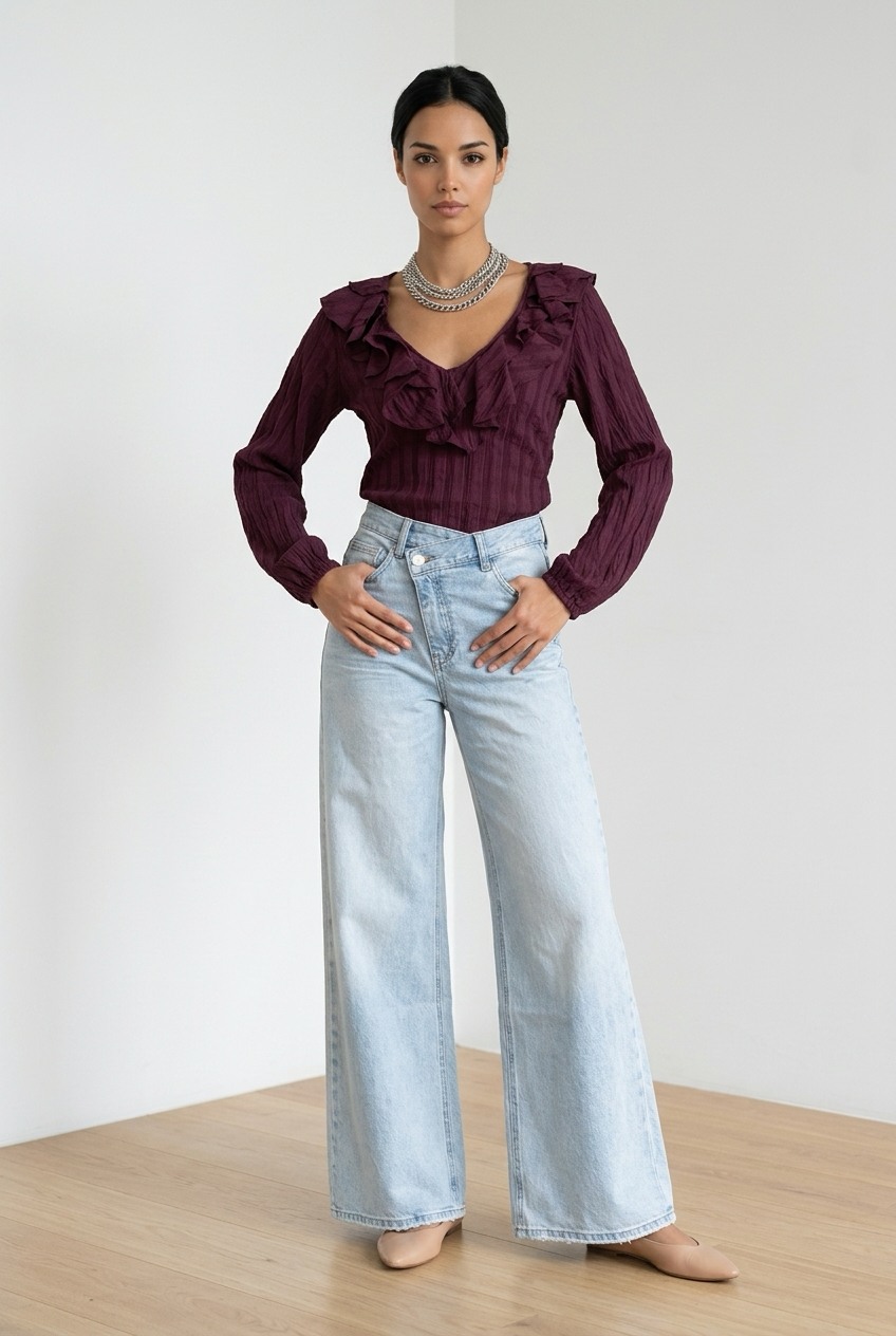 Τζιν παντελόνα με λοξό κούμπωμα