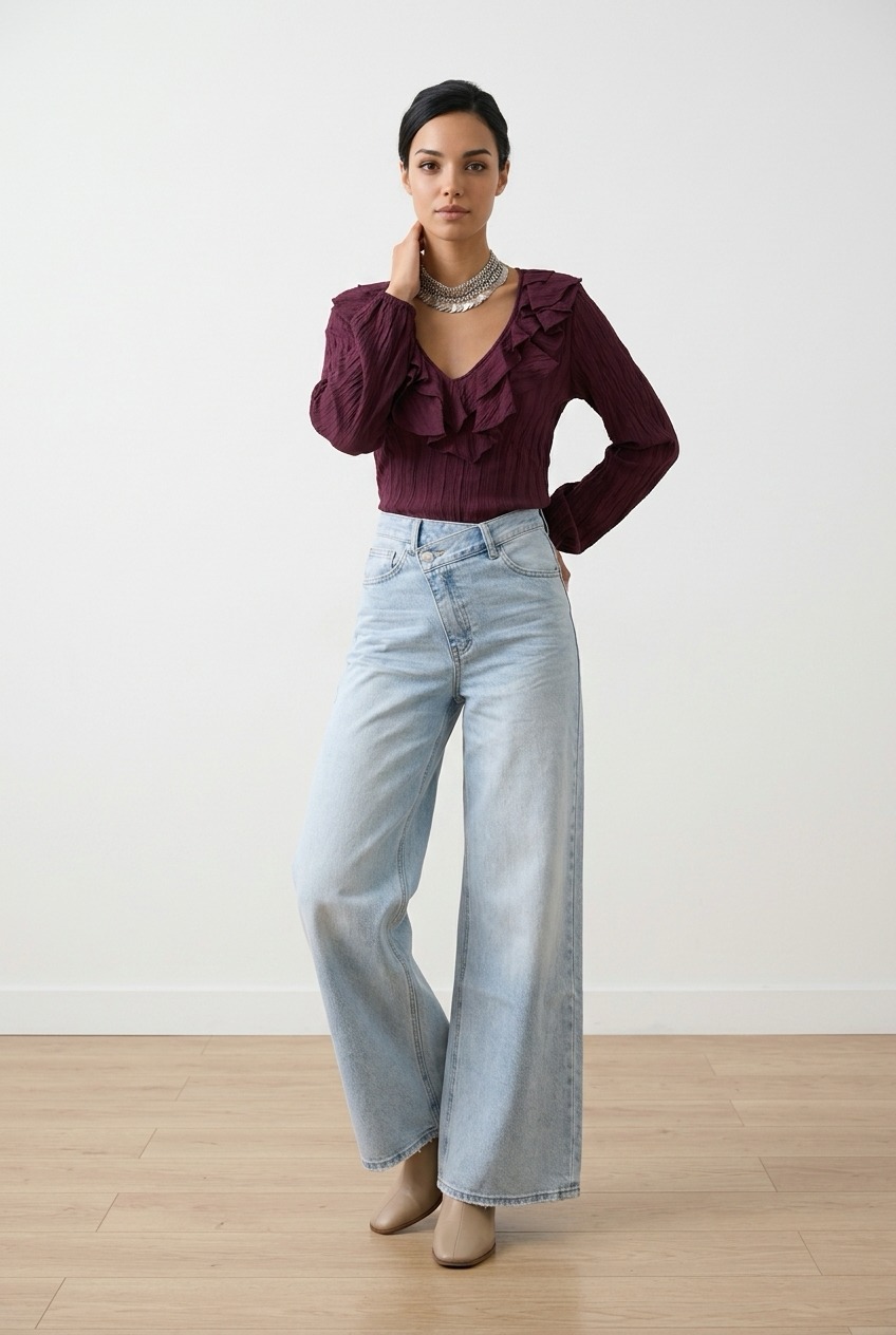 Τζιν παντελόνα με λοξό κούμπωμα